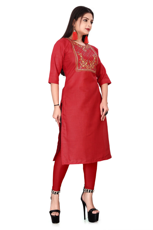 Women's Embroidery Cotton Slub Kurti. Pack of 1
