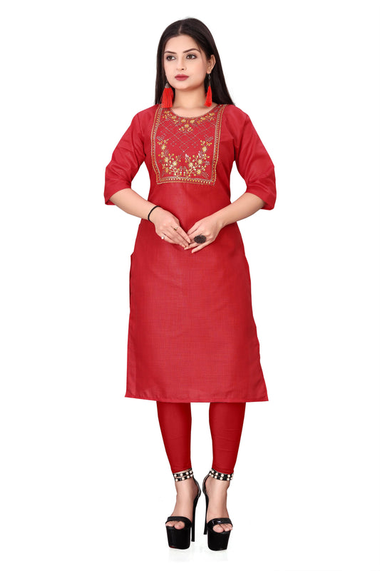 Women's Embroidery Cotton Slub Kurti. Pack of 1